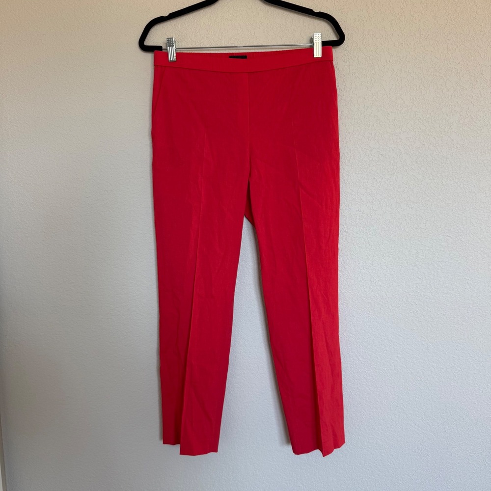 Theory Womens Treeca Pull On Red Linen Blend Slim Pants 6 Formal Business Preppy